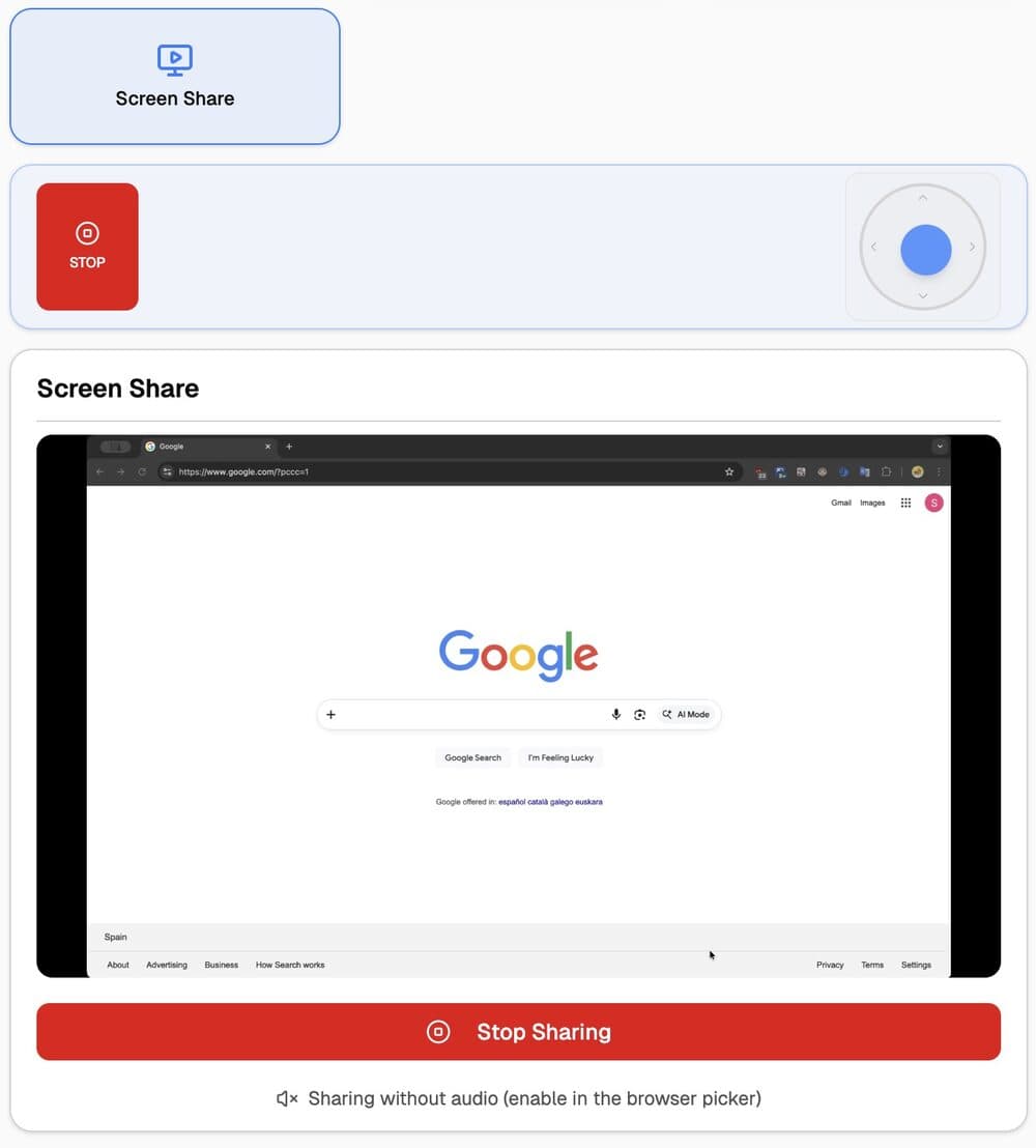 Soljacast screen share interface